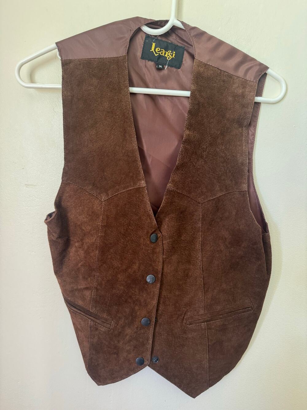 Vintage Learsi Brown Genuine Leather Western Vest Boho Ren Faire M